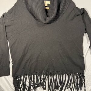 Michael Kors Black Cowl Neck Sweater with Fringe